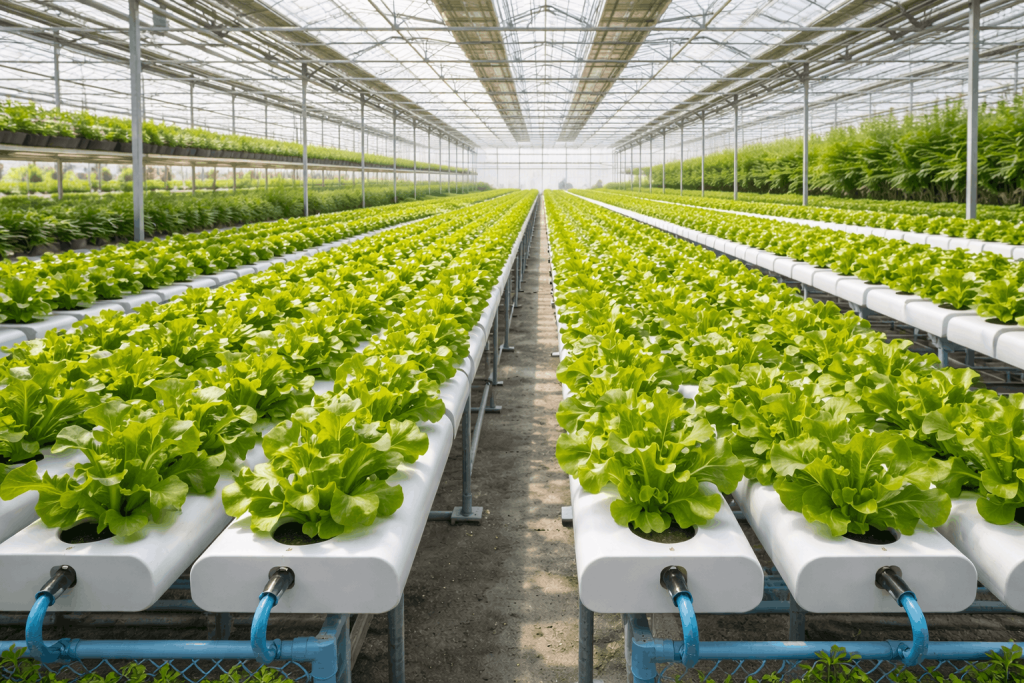 02 Hydroponic lettuce in vibrant greenhouse (1)