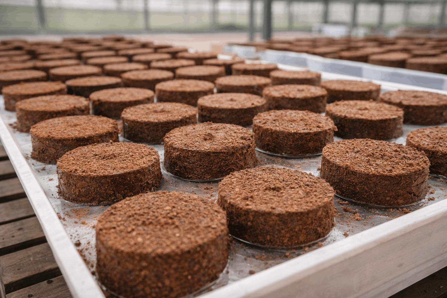 03 Hydrated cocopeat discs in nursery trays
